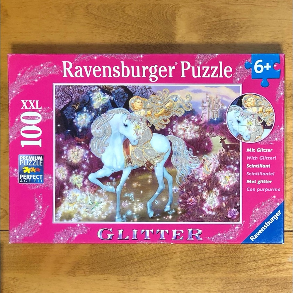 Ravensburger 100 XXL Glitter Puzzle “Riding in the Woods”.  From 2015. Complete.